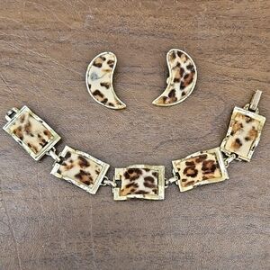 Vintage Leopard Faux Fur Print BSK Bracelet and Earrings Set